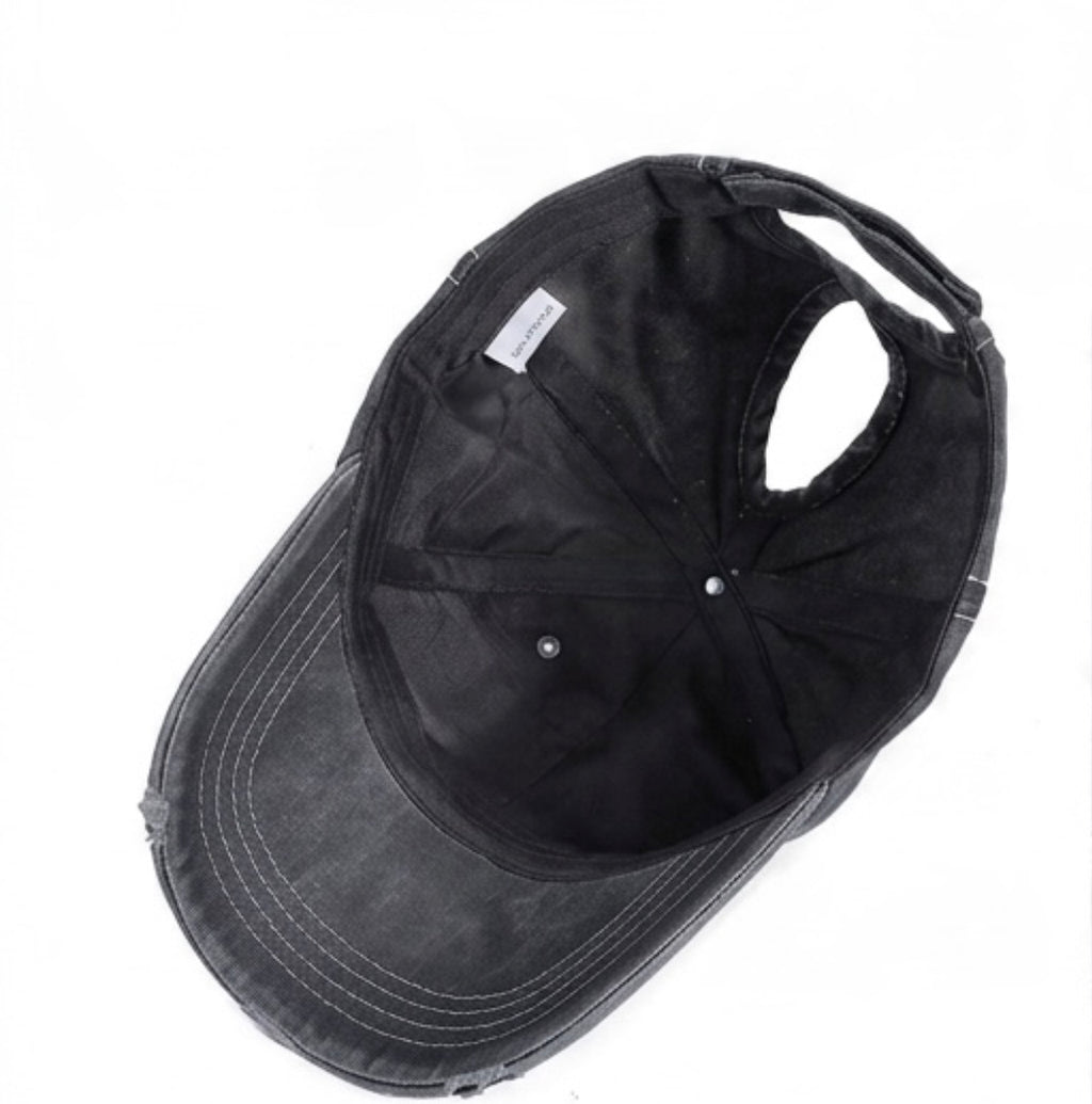 Y2K Distressed Black Star High-Bun Trucker Hat