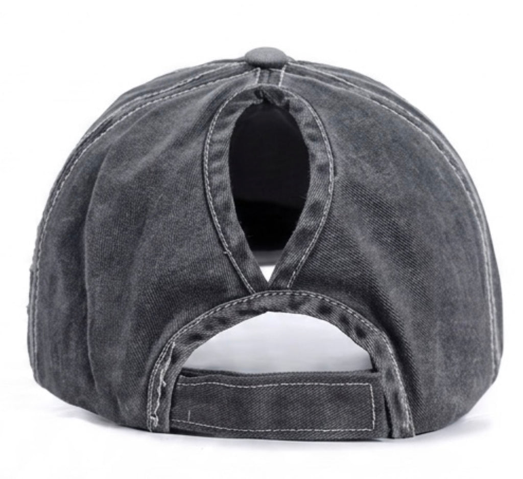 Y2K Distressed Black Star High-Bun Trucker Hat