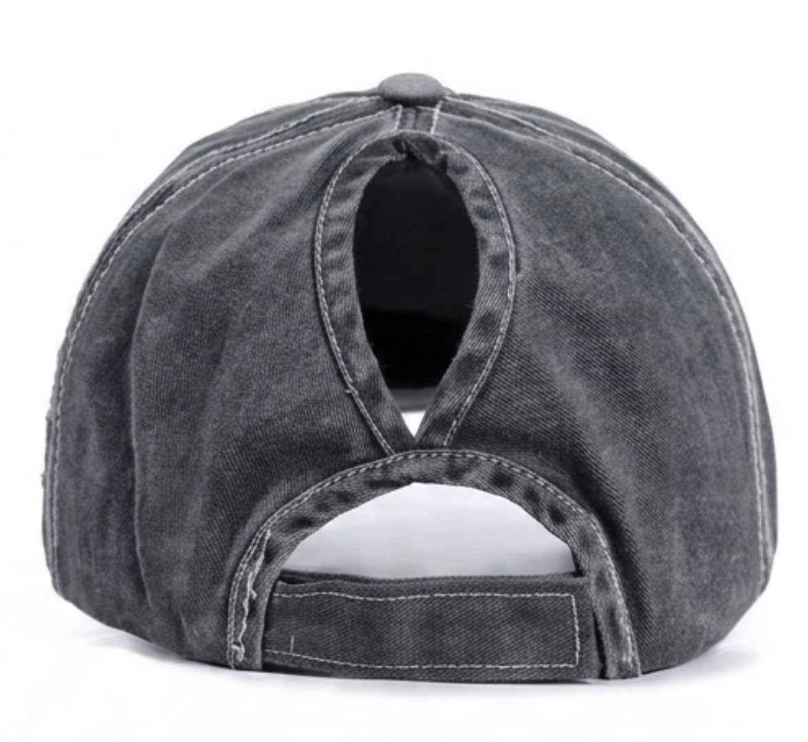 Y2K Distressed Black Star High-Bun Trucker Hat
